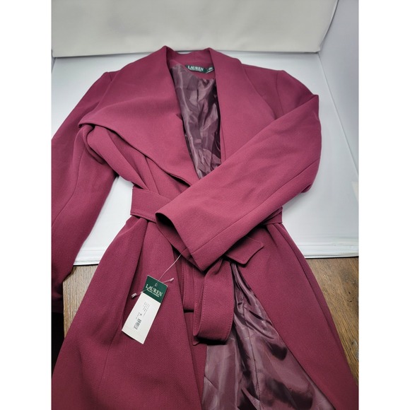 Women's Ralph Lauren Wrap Coat Burgundy Size XL NWT - Picture 1 of 7